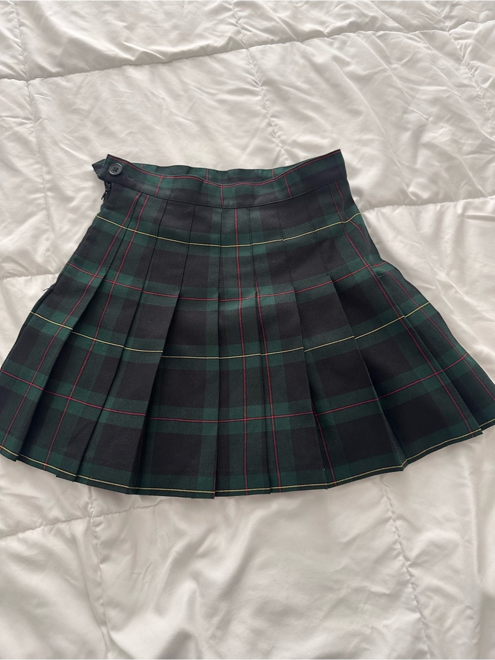 American Apparel Black and Green Plaid Pleated Mini Skirt